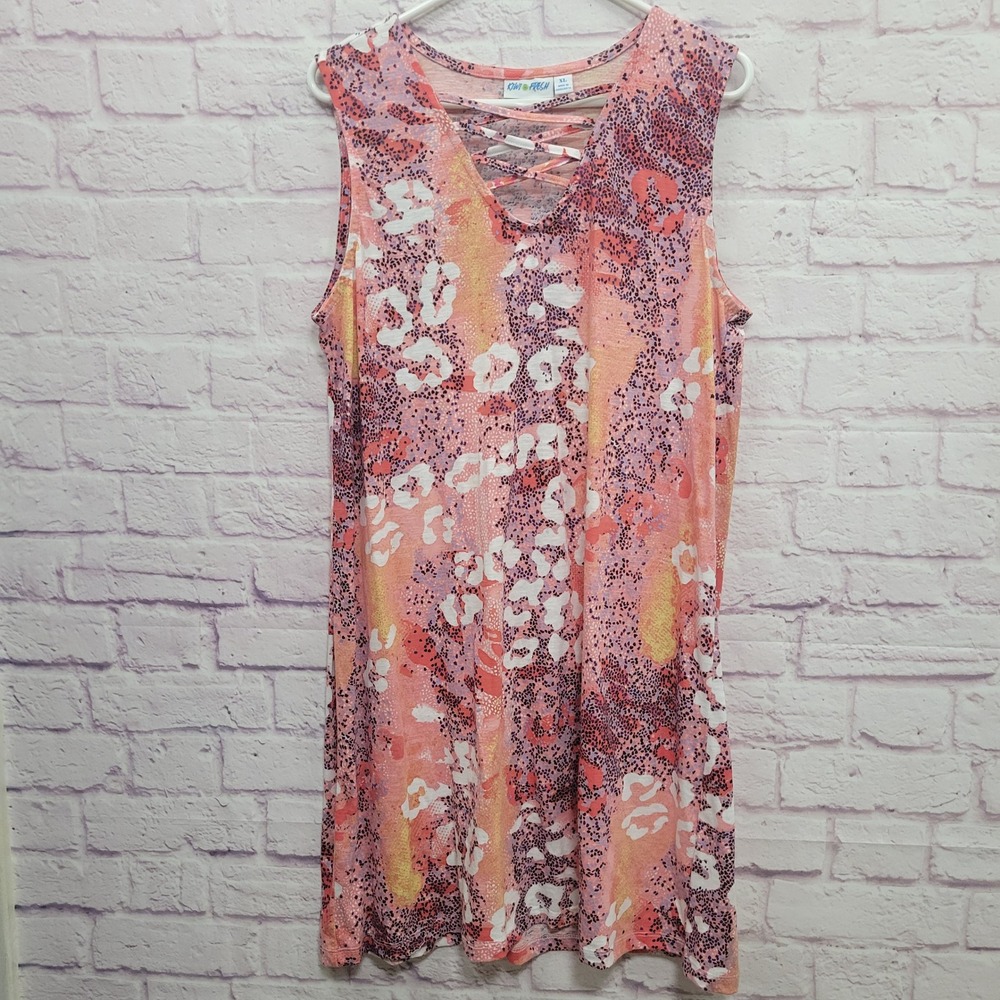 Kiwi Fresh Leopard Print‎ Mini Dress XL Criss Cross V-Neck Y2K Boho Summer Indie